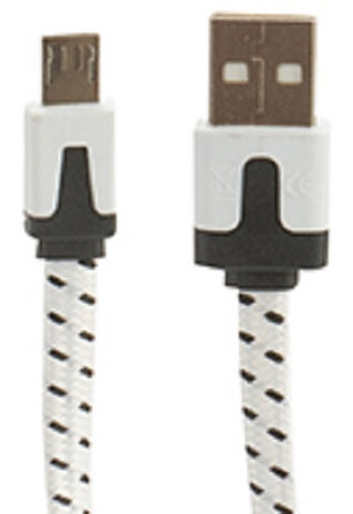 oplaadkabel micro-USB 2 meter nylon wit/zwart