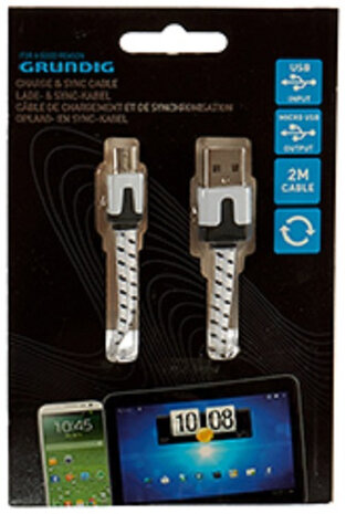 oplaadkabel micro-USB 2 meter nylon wit/zwart