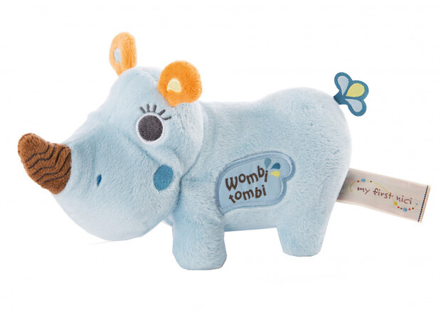 knuffeldier Manuffi 3D neushoorn 20 cm pluche blauw