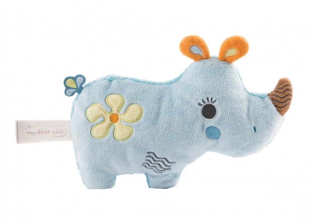 knuffeldier neushoorn 2D Manuffi 20 cm pluche blauw