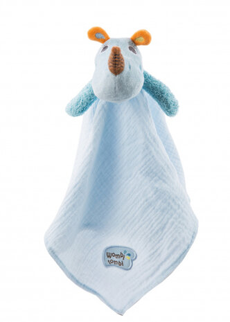 knuffeldoekje Manuffi neushoorn 38 x 38 cm katoen blauw