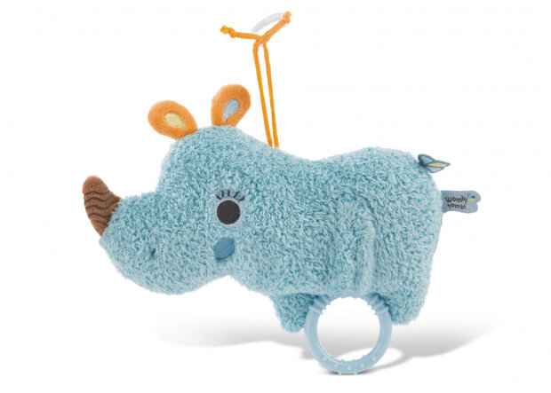 muziekknuffel Manuffi 2D neushoorn 20 cm pluche blauw