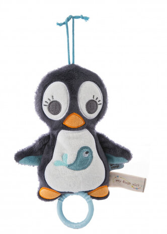 muziekknuffel Watschili 2D pingu&iuml;n 18 cm pluche zwart