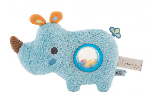 muziekknuffel Manuffi neushoorn 20 cm pluche blauw