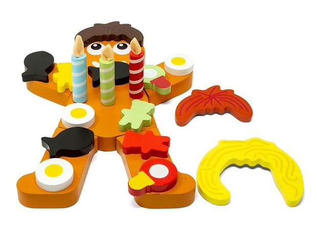 vormenpuzzel Peperkoekmannetje hout bruin 23-delig