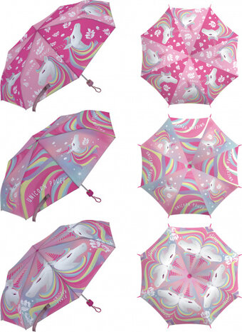 kinderparaplu Unicorn Power 52 cm polyester donkerroze