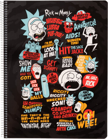 schrijfblok Rick &amp; Morty geruit 5 mm A4 papier zwart