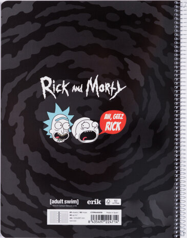 schrijfblok Rick &amp; Morty geruit 5 mm A4 papier zwart