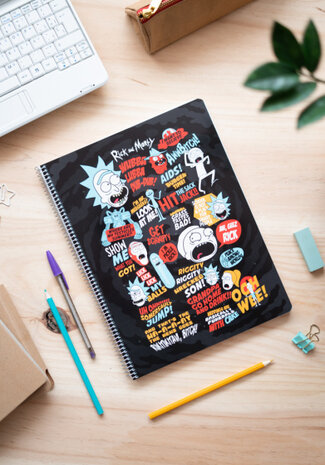 schrijfblok Rick &amp; Morty geruit 5 mm A4 papier zwart