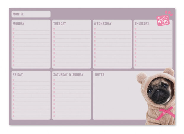 weekplanner honden 21 x 29,7 cm A4 roze 54 vellen