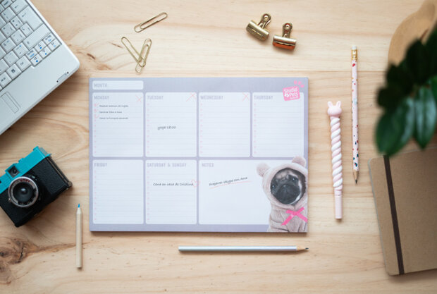 weekplanner honden 21 x 29,7 cm A4 roze 54 vellen