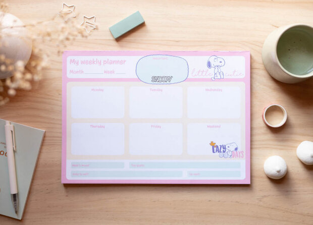 weekplanner Snoopy 29,7 x 21 cm A4 roze 54 vellen