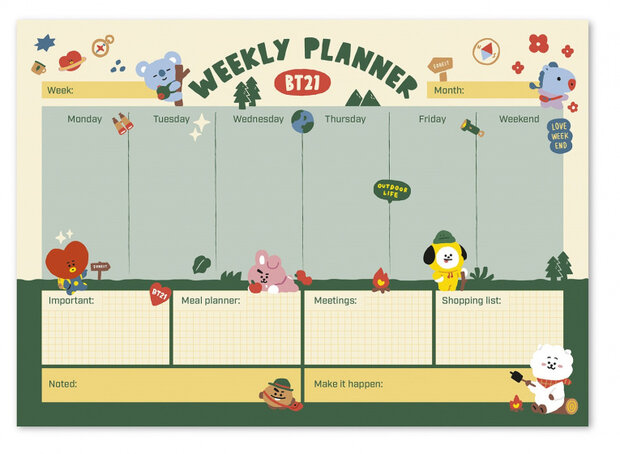 scheurkalender BT21 A3 beige/groen 54 pagina&#039;s