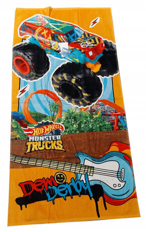 badlaken Monster Trucks 70 x 140 cm katoen oranje