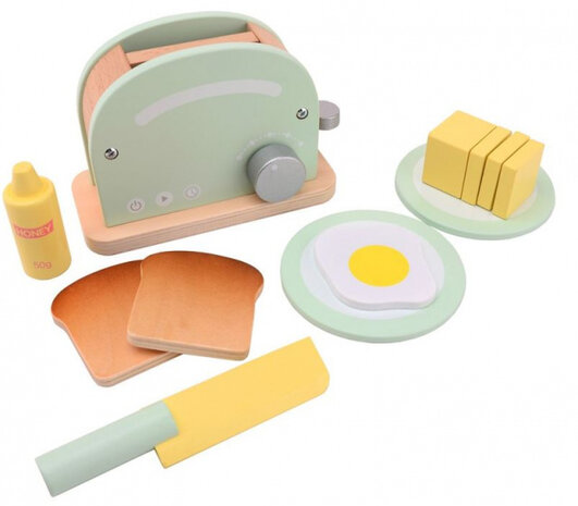 speelset Toaster junior 18,5 x 13 cm hout 6-delig