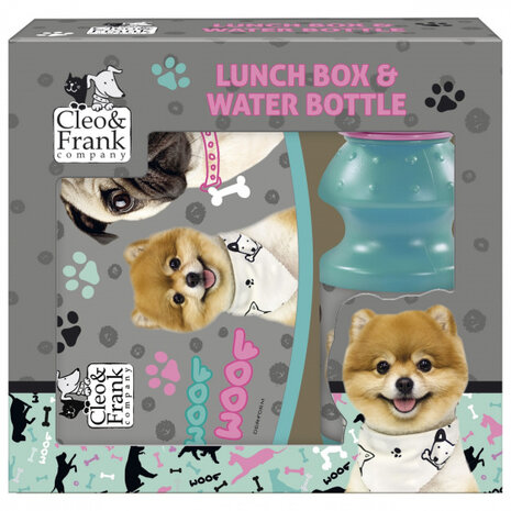 lunchset Woof meisjes blauw/roze 2-delig
