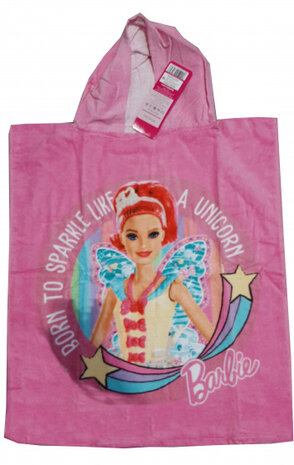 badponcho Barbie junior 50 x 115 cm katoen roze