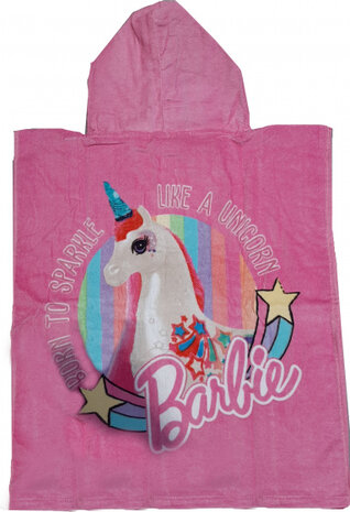 badponcho Barbie junior 50 x 115 cm katoen roze