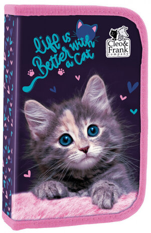 etui meisjes 21 x 12 cm polyester blauw/roze