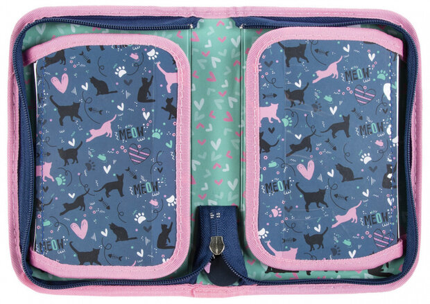 etui meisjes 21 x 12 cm polyester blauw/roze