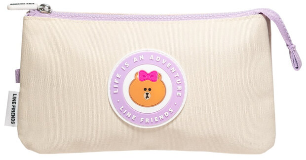 etui Line Friends 21,5 x 12 cm polyester cr&egrave;me/paars