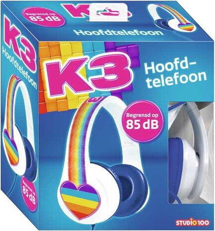 koptelefoon K3 Regenboog junior 85 dB wit/blauw