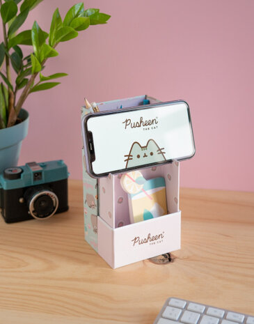 pennenbak Pusheen 22,5 x 9 cm karton roze/groen