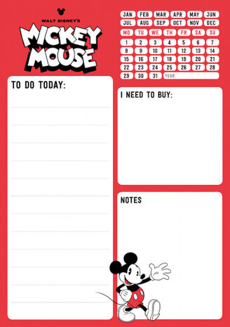 familieplanner Mickey Mouse A5 papier rood 54 vellen