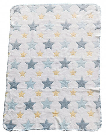 babydeken Blue Star 75 x 100 cm junior fleece/flanel wit