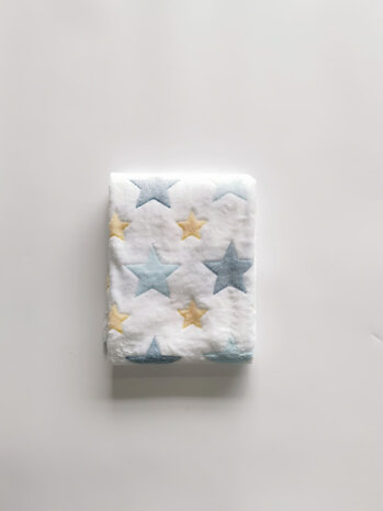 babydeken Blue Star 75 x 100 cm junior fleece/flanel wit