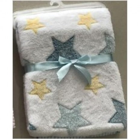 babydeken Blue Star 75 x 100 cm junior fleece/flanel wit