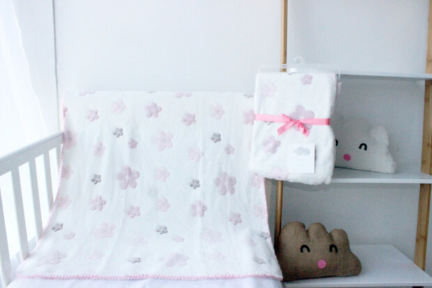 babydeken Rainbow 75 x 100 cm junior fleece/flanel roze
