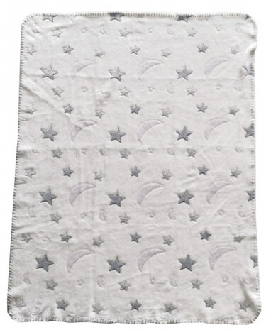 babydeken Moon 75 x 100 cm junior fleece/flanel wit/grijs