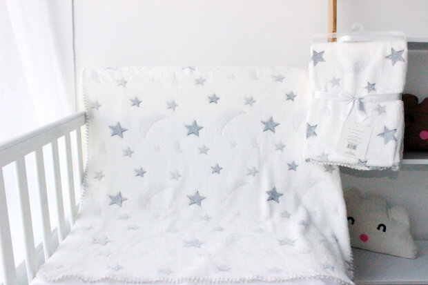 babydeken Moon 75 x 100 cm junior fleece/flanel wit/grijs
