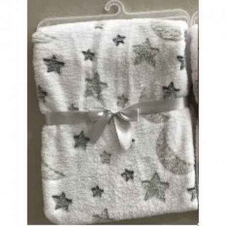 babydeken Moon 75 x 100 cm junior fleece/flanel wit/grijs