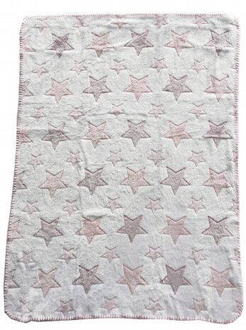 babydeken Star 75 x 100 cm junior fleece/flanel wit/roze