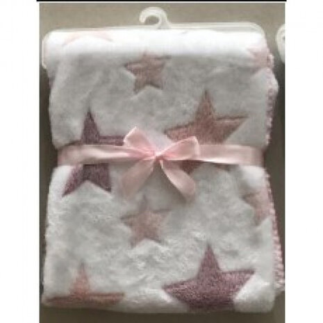 babydeken Star 75 x 100 cm junior fleece/flanel wit/roze