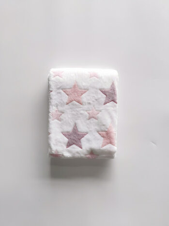 babydeken Star 75 x 100 cm junior fleece/flanel wit/roze