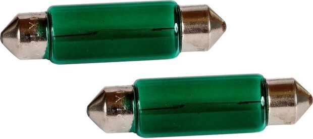 autolampen C10W 41 mm 12 Volt 10 Watt groen 2 stuks