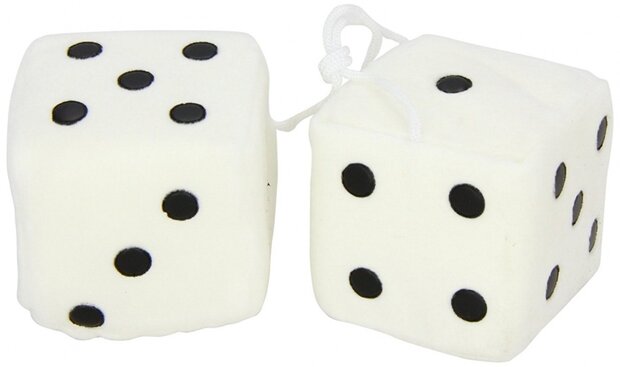 spiegelhanger pluche dobbelstenen 7 x 7 x 7 cm wit