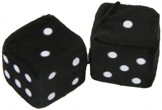spiegelhanger pluche dobbelstenen 7 x 7 x 7 cm zwart