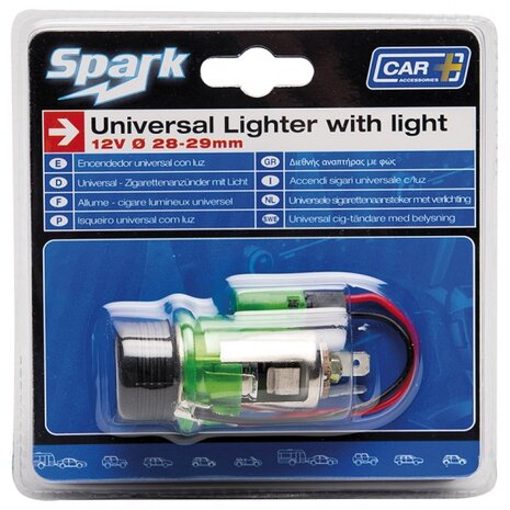 sigarettenaansteker met verlichting 12V 28-29 mm groen