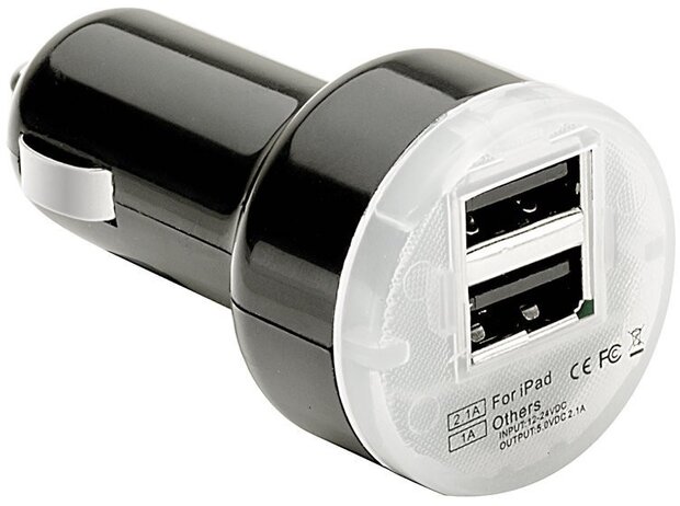 autolader USB dubbel 12/24 Volt 2,1A zwart