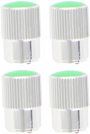 ventieldoppen aluminium zilver/groen 4 stuks