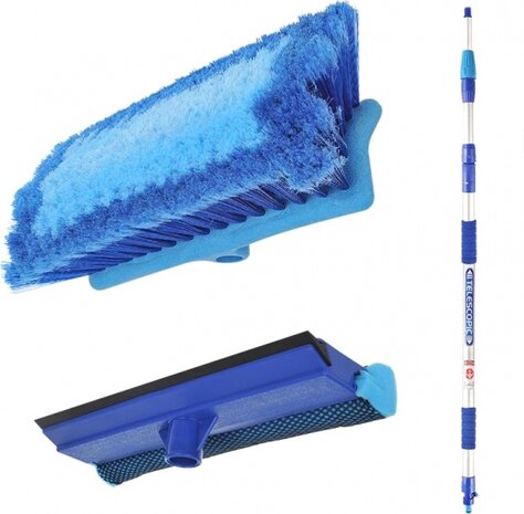 wasborstel Heavy Duty met telescopische steel 3 meter blauw