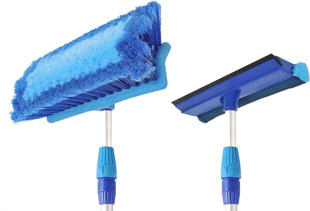 wasborstel Heavy Duty met telescopische steel 3 meter blauw