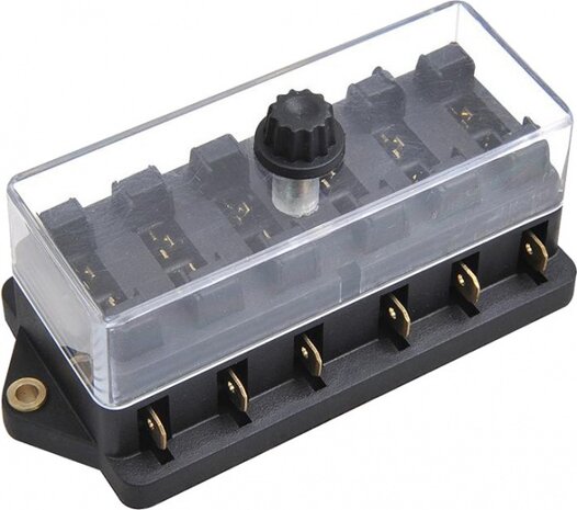 zekeringsdoos 6-weg 12 Volt 30 Amp&egrave;re PVC zwart