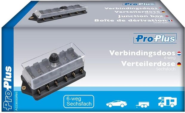 zekeringsdoos 6-weg 12 Volt 30 Amp&egrave;re PVC zwart
