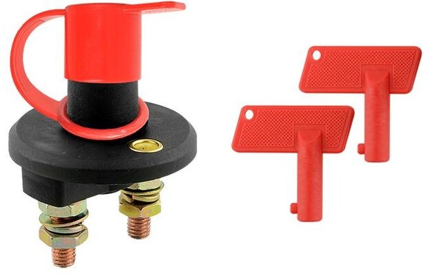 hoofdschakelaar 2-polig 6-24 Volt 100 Amp&egrave;re zwart/rood