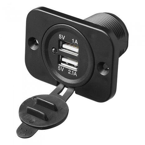dubbele USB-inbouwdoos met frame 12/24 Volt 29 mm